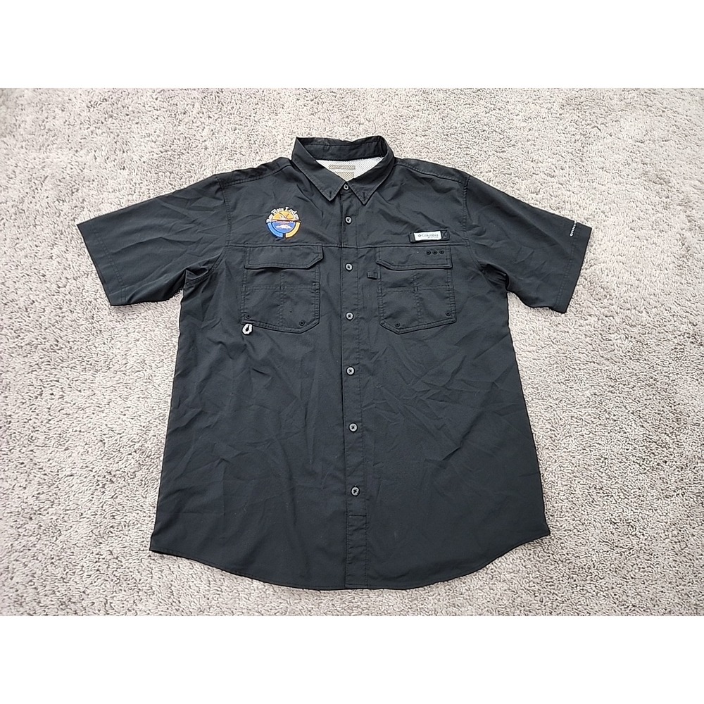 Bay Flats Lodge Button Up Shirt Mens XL Short Sleeve Columbia PFG Black Outdoor